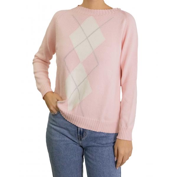 Maglioncino con rombi bicolore girocollo in cotone 